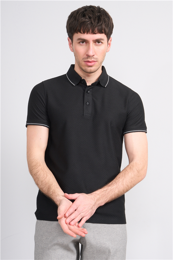 Çetinkaya Mentality 4563 Polo Yaka Regular Modelli T-shirt Siyah