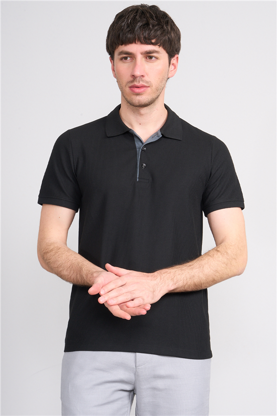 Çetinkaya Mentality 4568 Polo Yaka Regular Modelli T-shirt Siyah