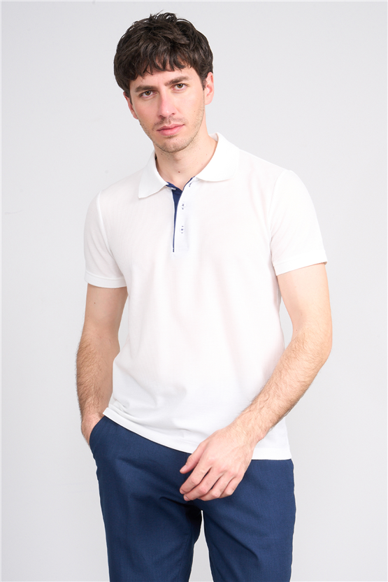 Çetinkaya Mentality 4568 Polo Yaka Regular Modelli T-shirt Beyaz