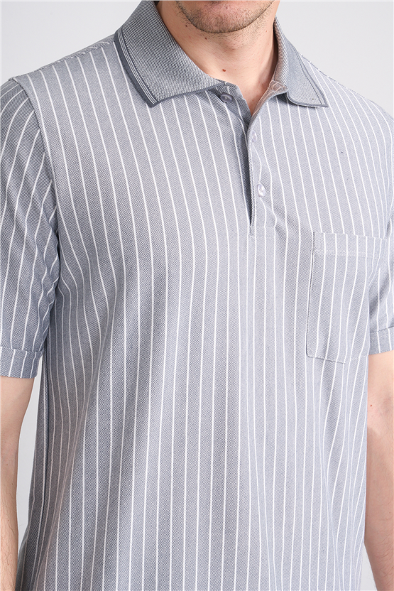 Çetinkaya Mentality 4594 Polo Yaka Regular Çizgili T-shirt Füme