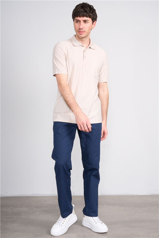Çetinkaya Mentality 4594 Polo Yaka Regular Çizgili T-shirt Taş