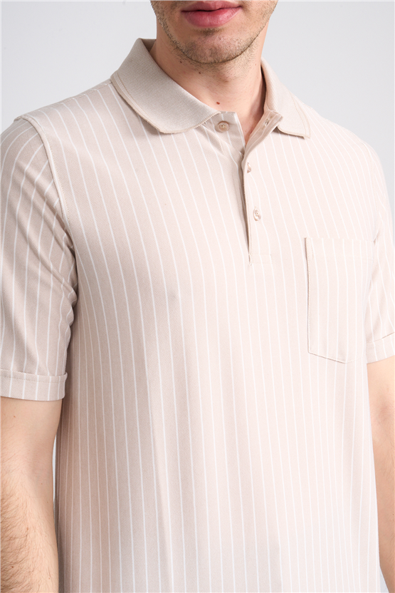 Çetinkaya Mentality 4594 Polo Yaka Regular Çizgili T-shirt Taş