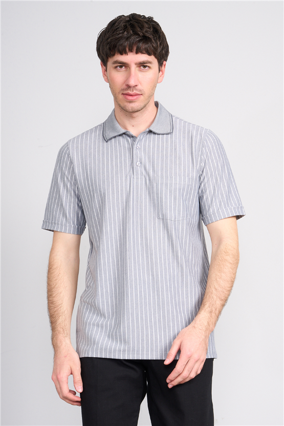 Çetinkaya Mentality 4594 Polo Yaka Regular Çizgili T-shirt Füme