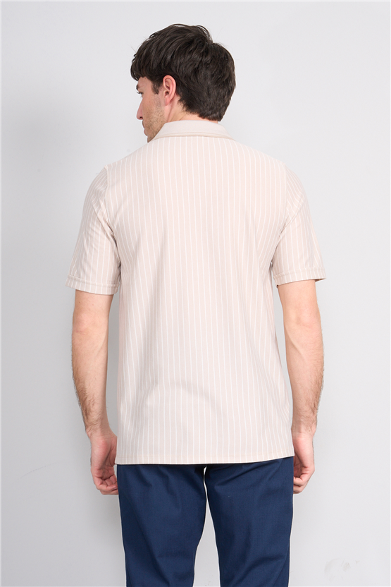 Çetinkaya Mentality 4594 Polo Yaka Regular Çizgili T-shirt Taş