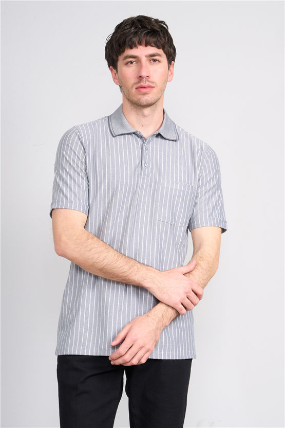 Çetinkaya Mentality 4594 Polo Yaka Regular Çizgili T-shirt Füme