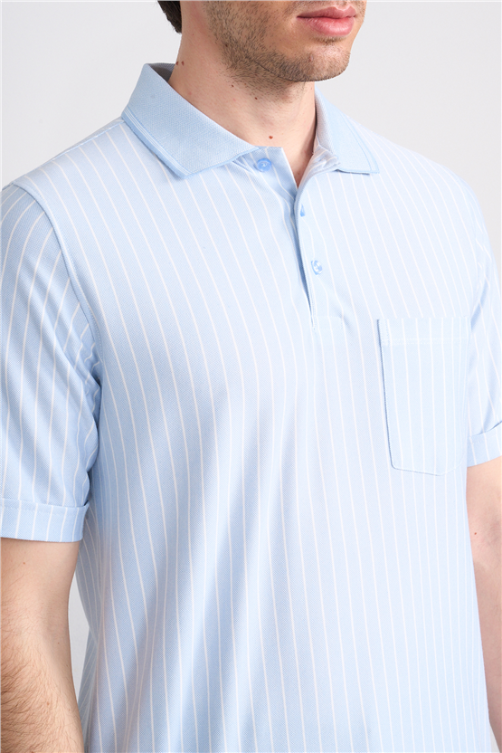 Çetinkaya Mentality 4594 Polo Yaka Regular Çizgili T-shirt Mavi