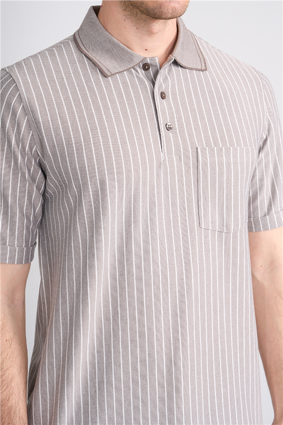 Çetinkaya Mentality 4594 Polo Yaka Regular Çizgili T-shirt Vizon