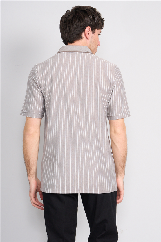 Çetinkaya Mentality 4594 Polo Yaka Regular Çizgili T-shirt Vizon