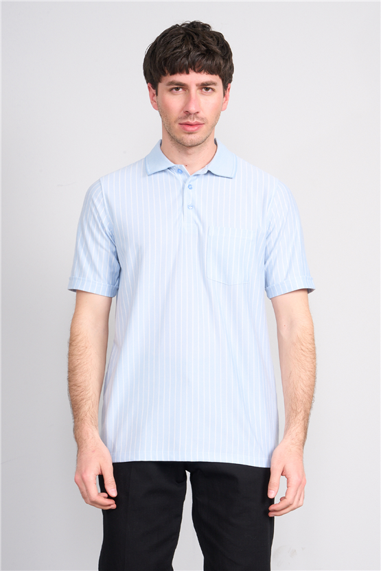Çetinkaya Mentality 4594 Polo Yaka Regular Çizgili T-shirt Mavi