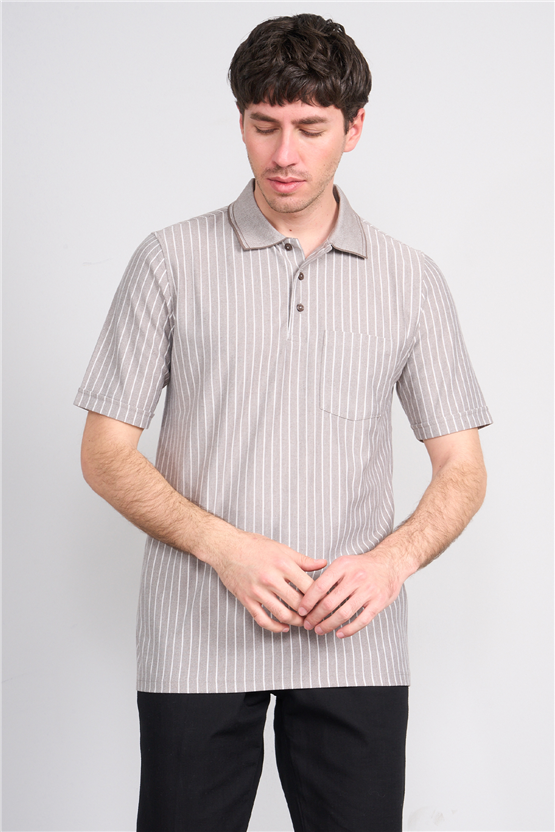 Çetinkaya Mentality 4594 Polo Yaka Regular Çizgili T-shirt Vizon