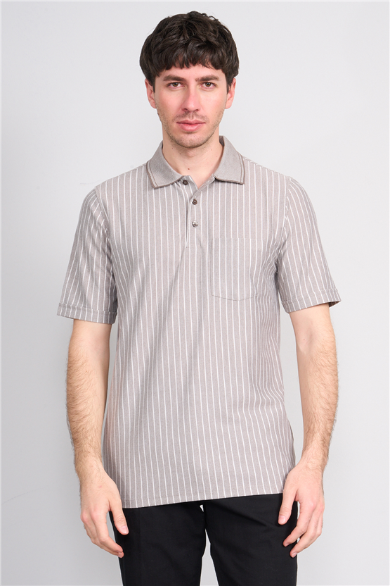 Çetinkaya Mentality 4594 Polo Yaka Regular Çizgili T-shirt Vizon