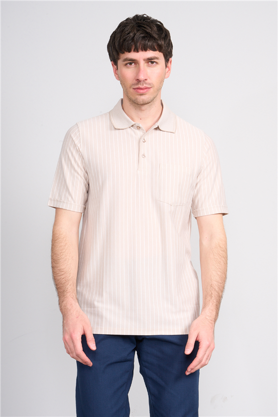 Çetinkaya Mentality 4594 Polo Yaka Regular Çizgili T-shirt Taş