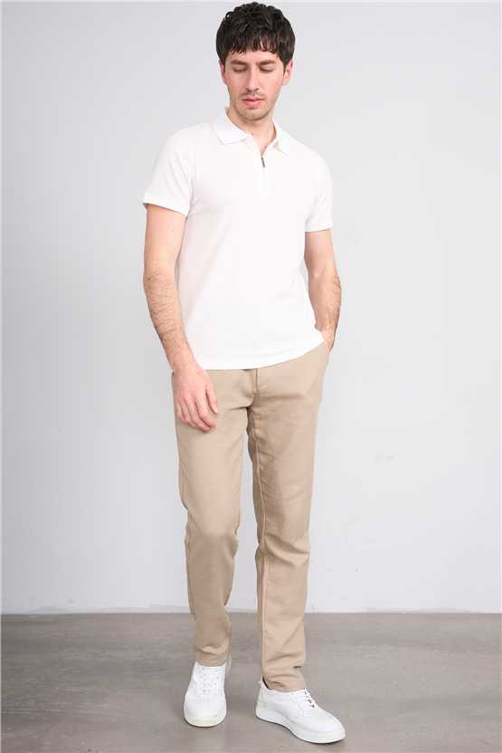 Çetinkaya Mentality 4601 Fermuarlı Polo Yaka Regular Modelli T-shirt Beyaz