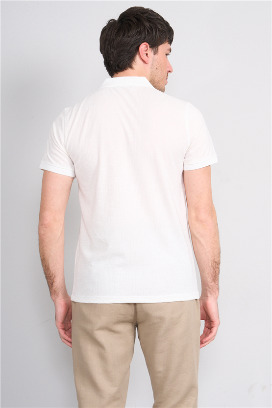 Çetinkaya Mentality 4601 Fermuarlı Polo Yaka Regular Modelli T-shirt Beyaz