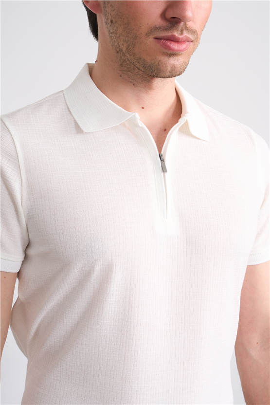 Çetinkaya Mentality 4601 Fermuarlı Polo Yaka Regular Modelli T-shirt Beyaz