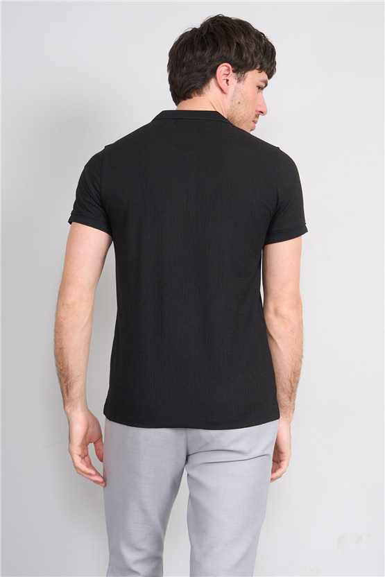Çetinkaya Mentality 4601 Fermuarlı Polo Yaka Regular Modelli T-shirt Siyah
