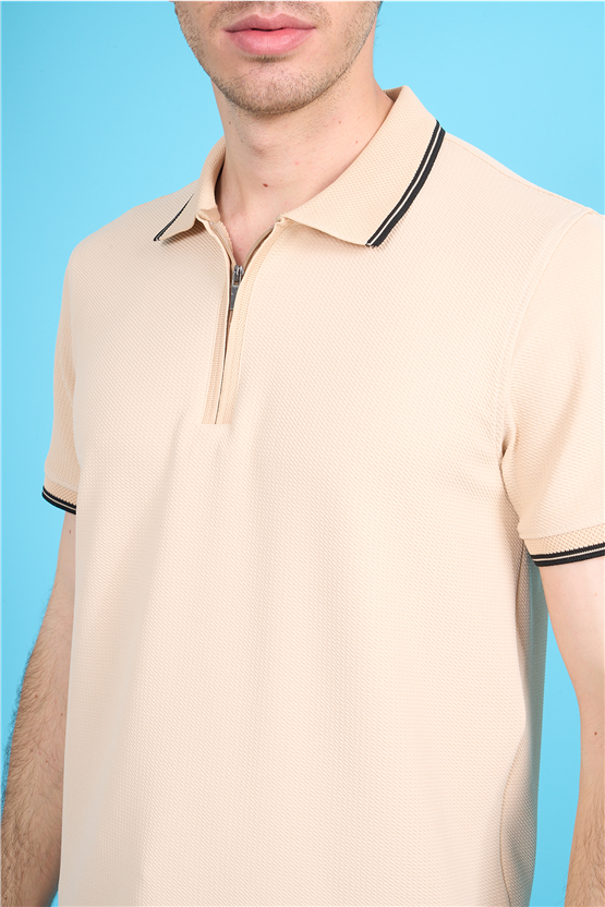 Çetinkaya Mentality 4604 Polo Yaka Regular Modelli T-shirt Bej