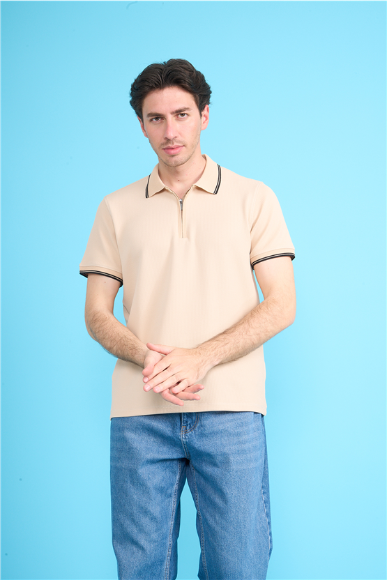 Çetinkaya Mentality 4604 Polo Yaka Regular Modelli T-shirt Bej
