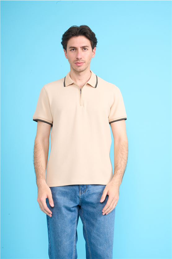 Çetinkaya Mentality 4604 Polo Yaka Regular Modelli T-shirt Bej