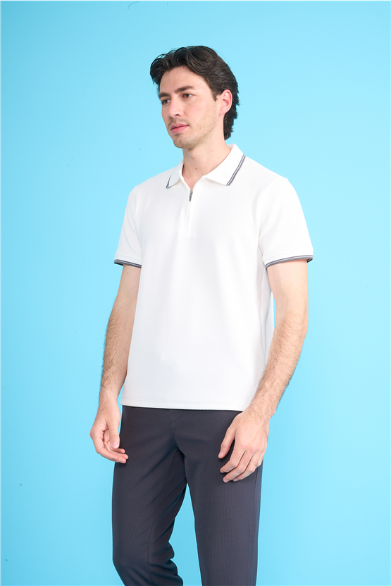 Çetinkaya Mentality 4604 Polo Yaka Regular Modelli T-shirt Beyaz