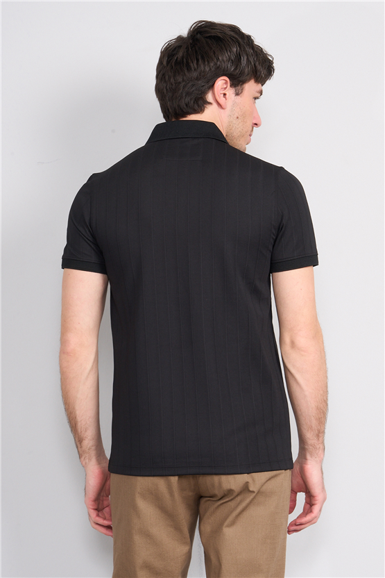 Çetinkaya Mentality 4609 Fermuarlı Polo Yaka Regular Modelli T-shirt Siyah