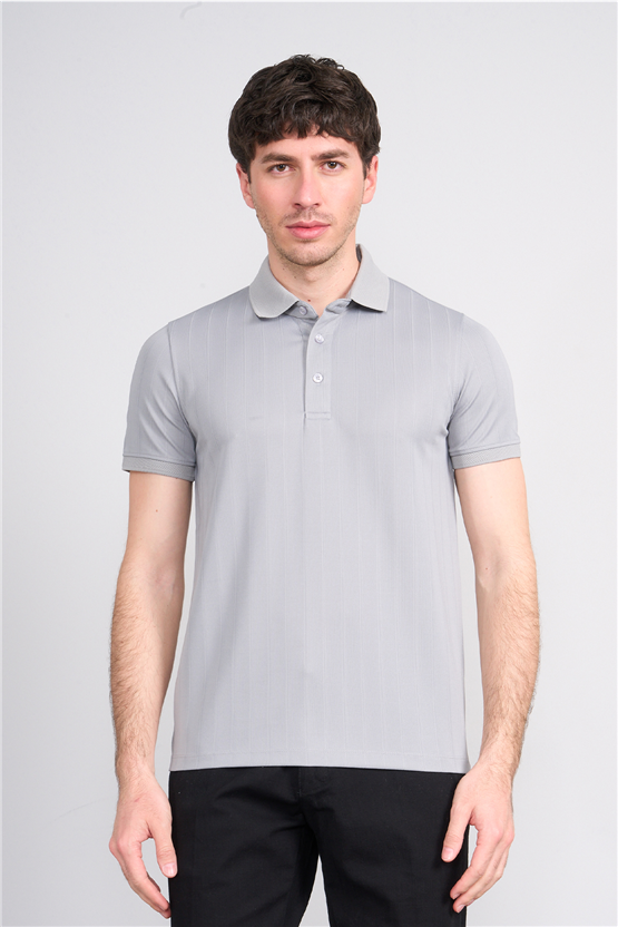 Çetinkaya Mentality 4609 Fermuarlı Polo Yaka Regular Modelli T-shirt Gri