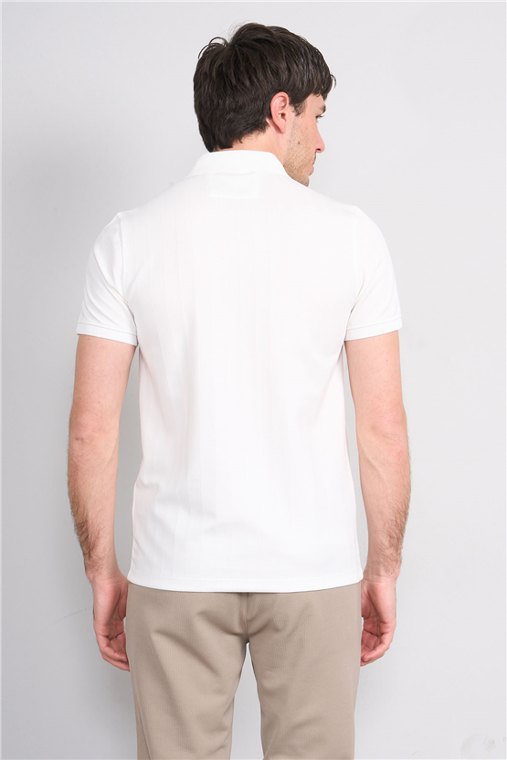 Çetinkaya Mentality 4609 Fermuarlı Polo Yaka Regular Modelli T-shirt Beyaz