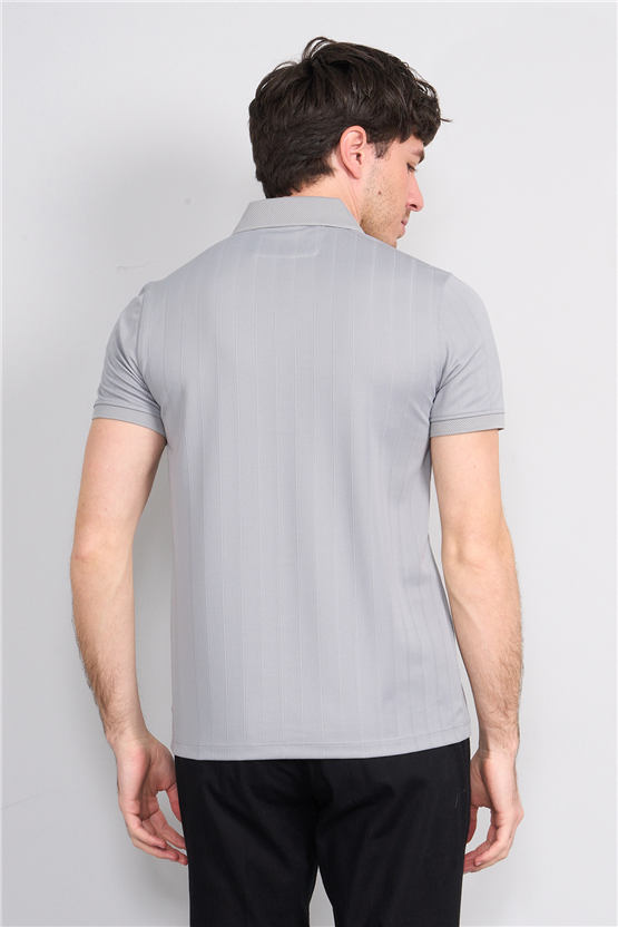 Çetinkaya Mentality 4609 Fermuarlı Polo Yaka Regular Modelli T-shirt Gri