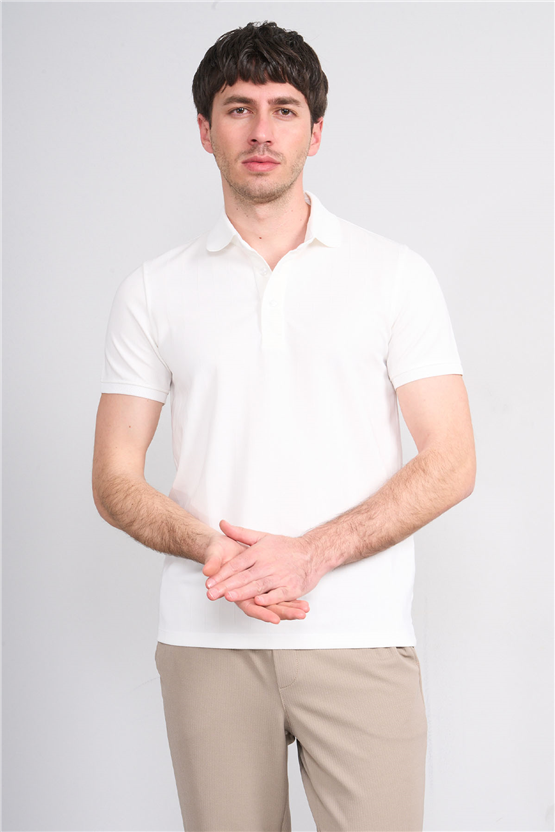 Çetinkaya Mentality 4609 Fermuarlı Polo Yaka Regular Modelli T-shirt Beyaz