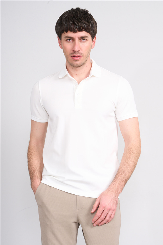 Çetinkaya Mentality 4609 Fermuarlı Polo Yaka Regular Modelli T-shirt Beyaz
