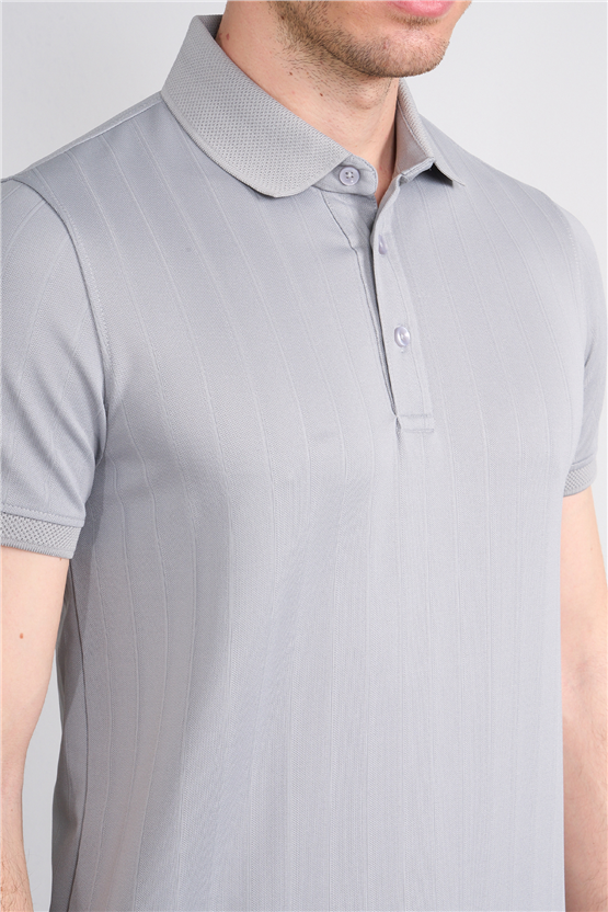 Çetinkaya Mentality 4609 Fermuarlı Polo Yaka Regular Modelli T-shirt Gri