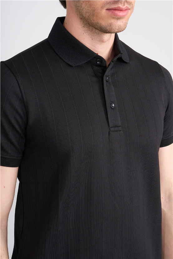 Çetinkaya Mentality 4609 Fermuarlı Polo Yaka Regular Modelli T-shirt Siyah