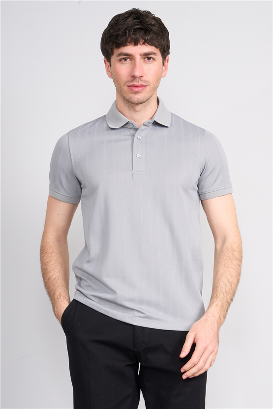Çetinkaya Mentality 4609 Fermuarlı Polo Yaka Regular Modelli T-shirt Gri