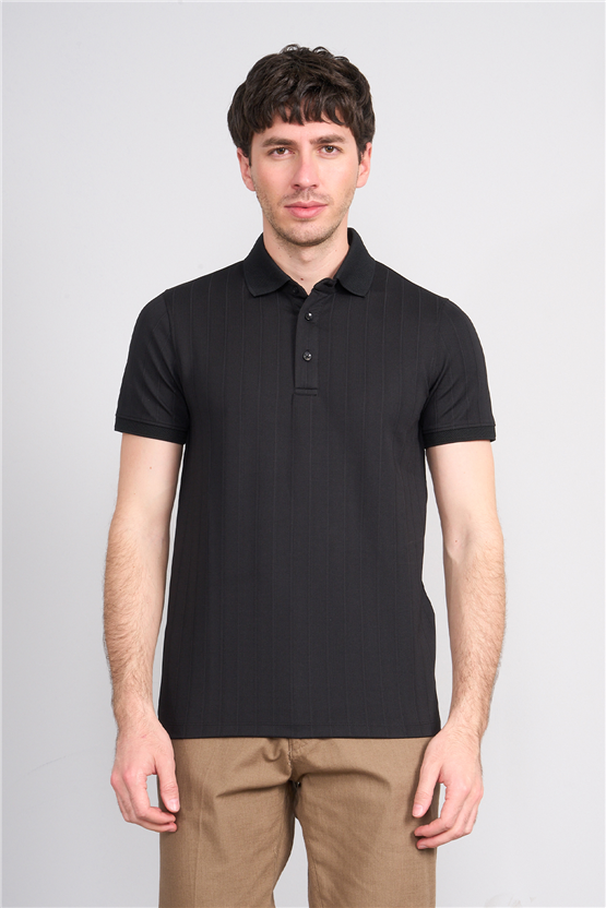 Çetinkaya Mentality 4609 Fermuarlı Polo Yaka Regular Modelli T-shirt Siyah