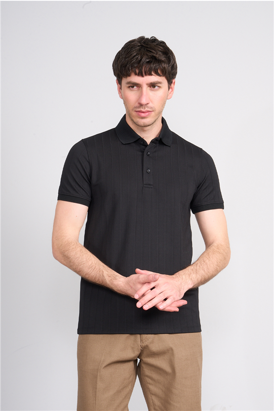 Çetinkaya Mentality 4609 Fermuarlı Polo Yaka Regular Modelli T-shirt Siyah
