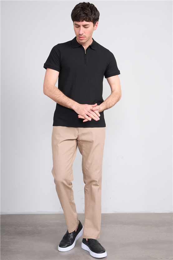 Çetinkaya Mentality 4610 Fermuarlı Polo Yaka Regular Modelli T-shirt Siyah