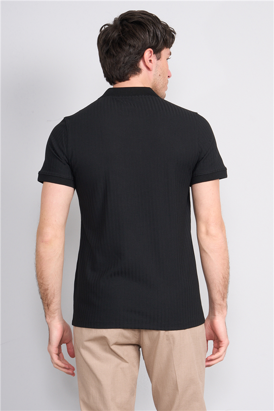 Çetinkaya Mentality 4610 Fermuarlı Polo Yaka Regular Modelli T-shirt Siyah