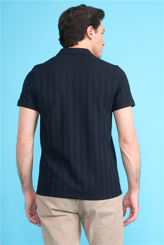 Çetinkaya Mentality 4611 Fermuarlı Polo Yaka Regular Modelli T-shirt Lacivert