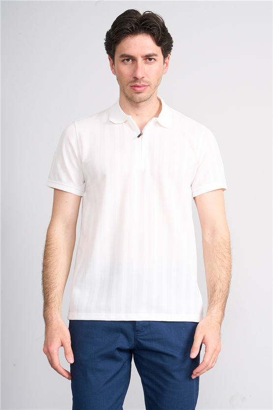 Çetinkaya Mentality 4611 Fermuarlı Polo Yaka Regular Modelli T-shirt Beyaz