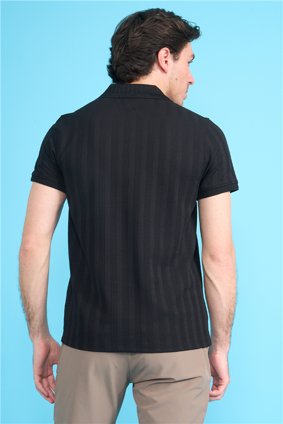 Çetinkaya Mentality 4611 Fermuarlı Polo Yaka Regular Modelli T-shirt Siyah