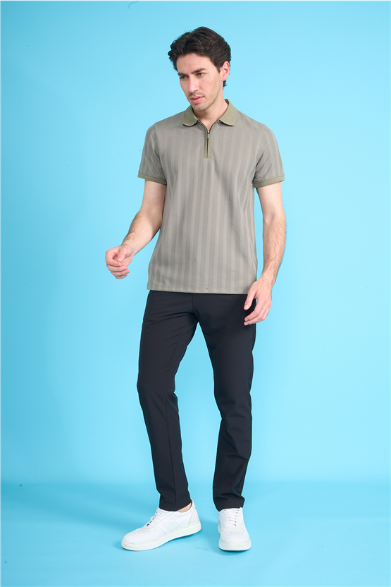 Çetinkaya Mentality 4611 Fermuarlı Polo Yaka Regular Modelli T-shirt Haki