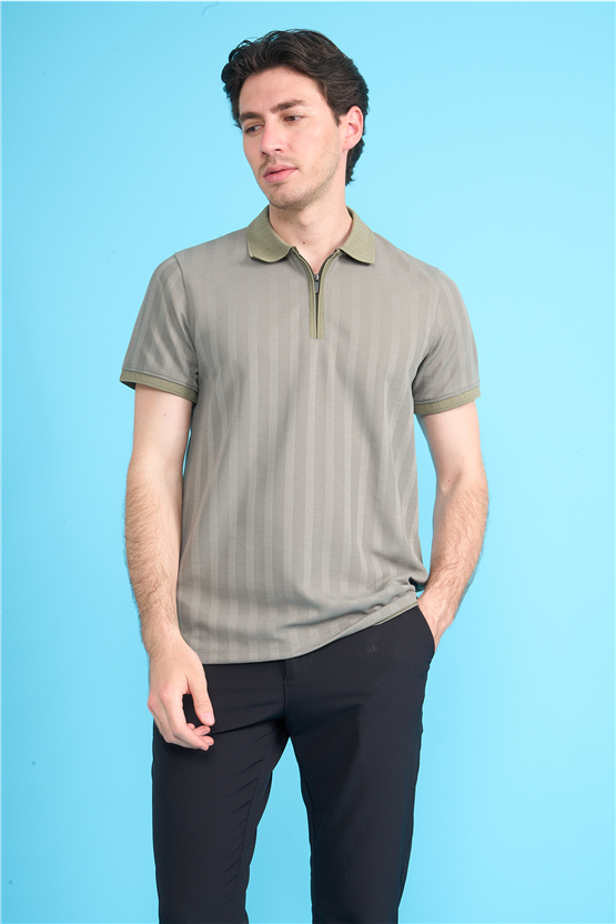 Çetinkaya Mentality 4611 Fermuarlı Polo Yaka Regular Modelli T-shirt Haki