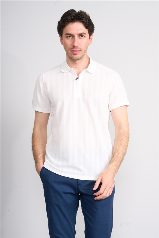 Çetinkaya Mentality 4611 Fermuarlı Polo Yaka Regular Modelli T-shirt Beyaz