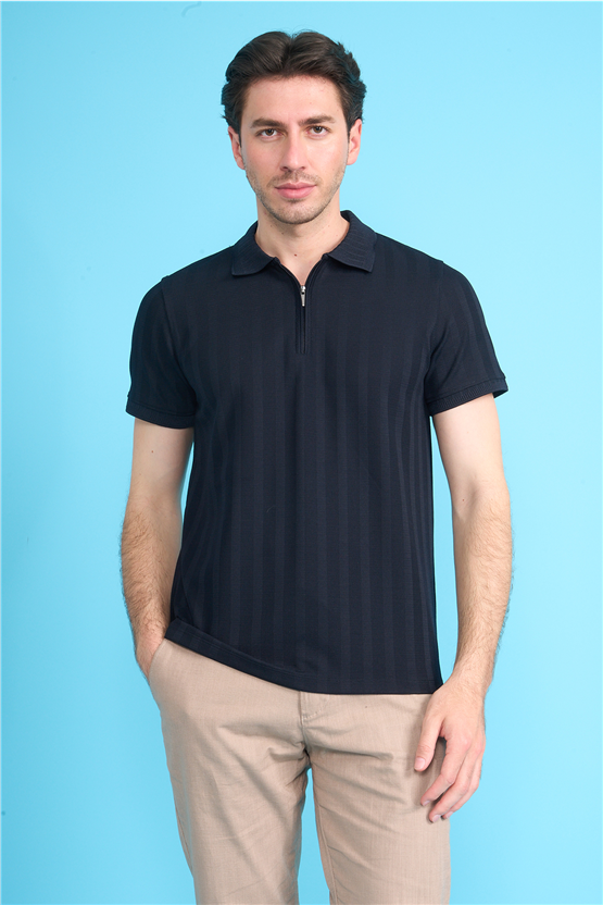 Çetinkaya Mentality 4611 Fermuarlı Polo Yaka Regular Modelli T-shirt Lacivert