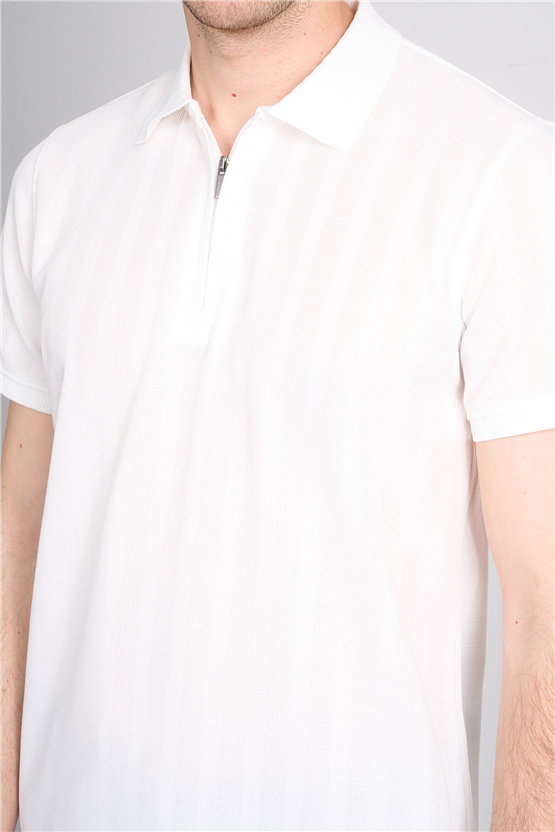 Çetinkaya Mentality 4611 Fermuarlı Polo Yaka Regular Modelli T-shirt Beyaz