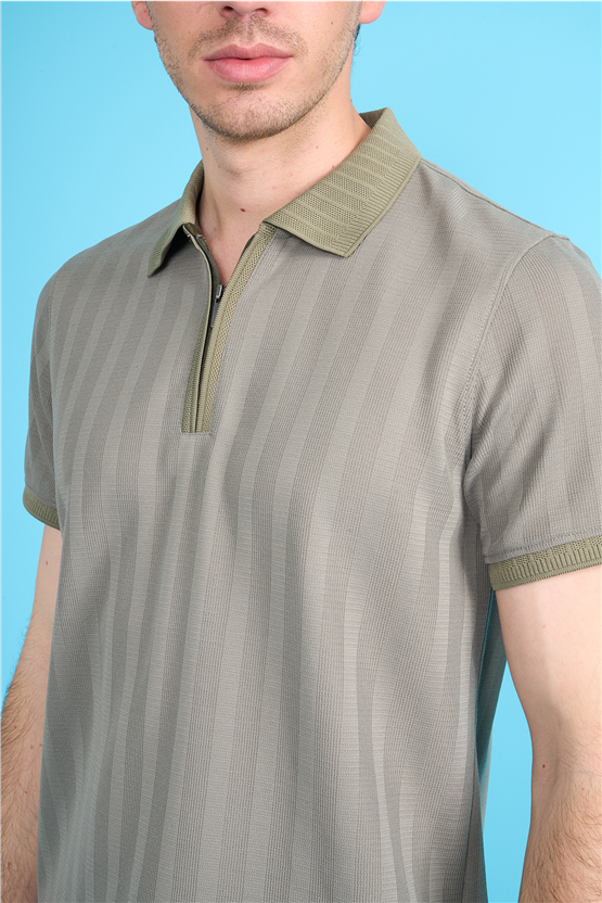Çetinkaya Mentality 4611 Fermuarlı Polo Yaka Regular Modelli T-shirt Haki