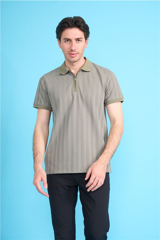 Çetinkaya Mentality 4611 Fermuarlı Polo Yaka Regular Modelli T-shirt Haki