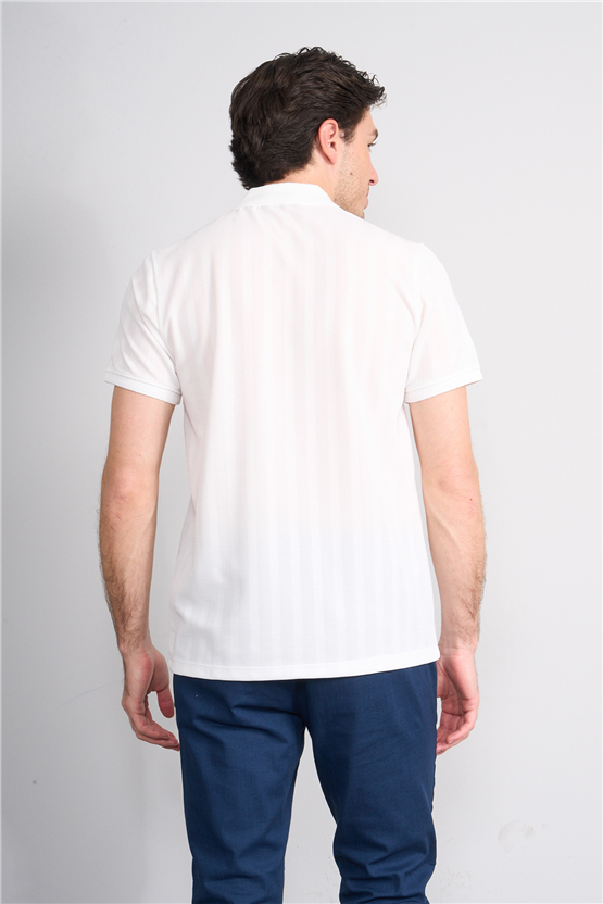 Çetinkaya Mentality 4611 Fermuarlı Polo Yaka Regular Modelli T-shirt Beyaz