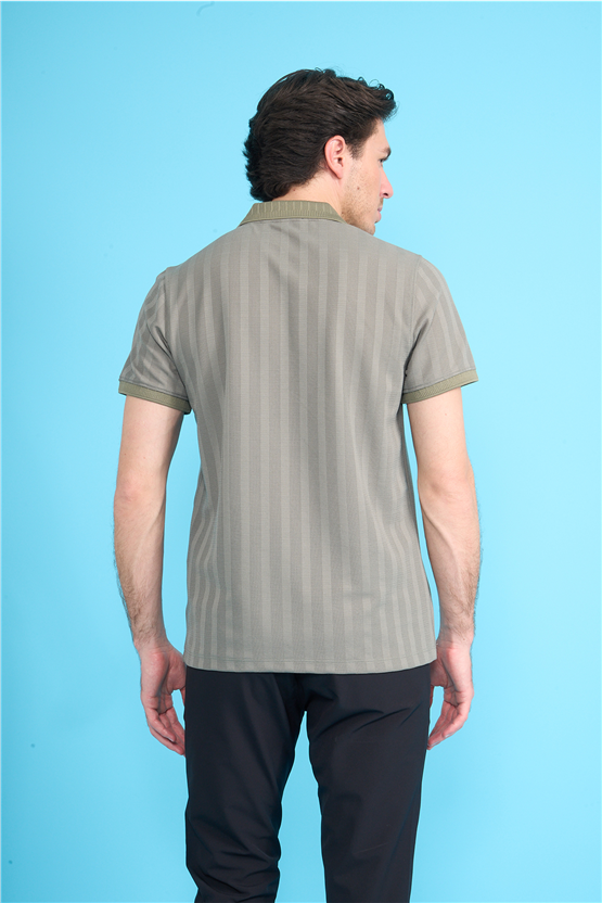 Çetinkaya Mentality 4611 Fermuarlı Polo Yaka Regular Modelli T-shirt Haki