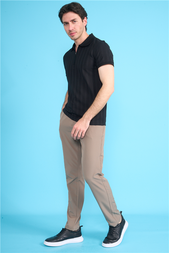 Çetinkaya Mentality 4611 Fermuarlı Polo Yaka Regular Modelli T-shirt Siyah